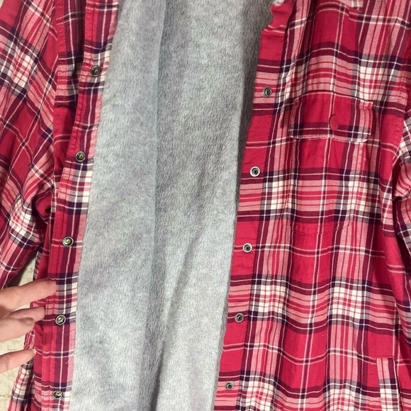 L.L. Bean Shacket Red/White Plaid Fleece Lined Shirt Jacket Size Medium - Picture 2 of 10